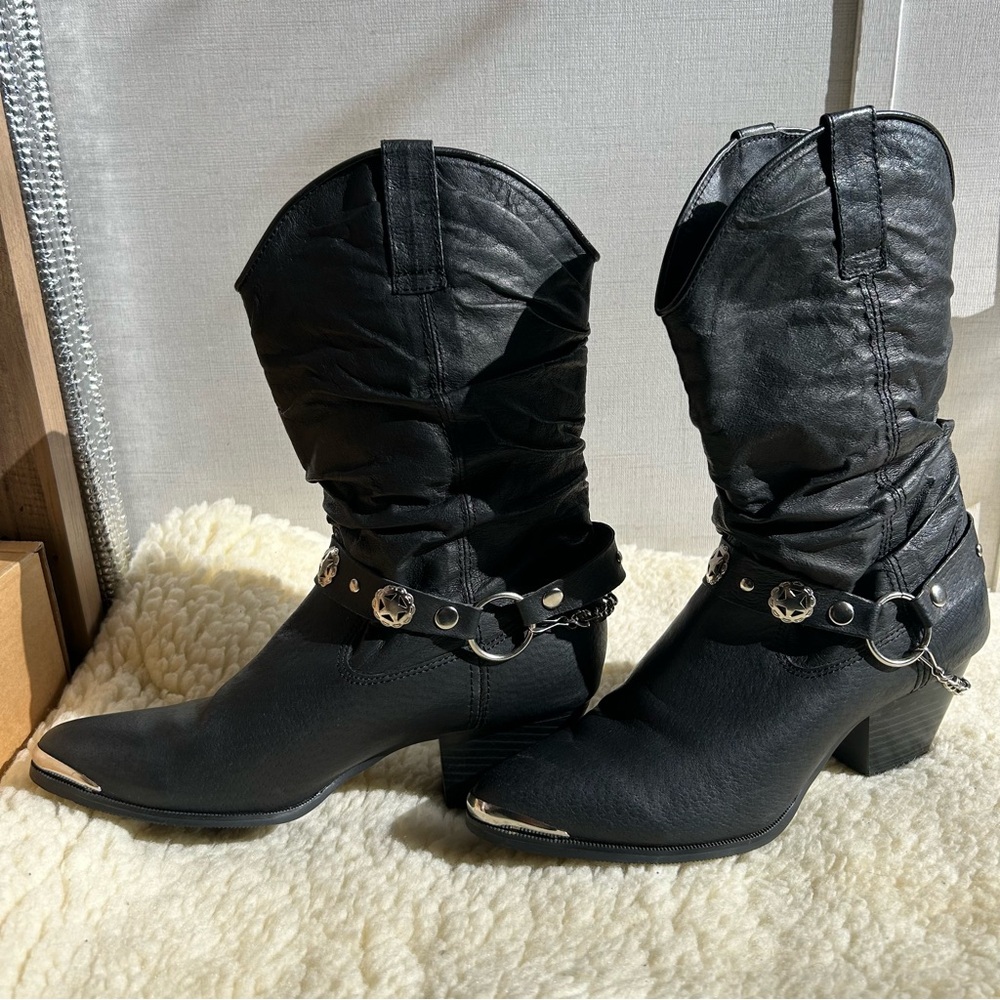 Womens Dingo D1552 Slouch with Harness Boot-Size 7 1/2 Black Leather - Picture 2 of 6